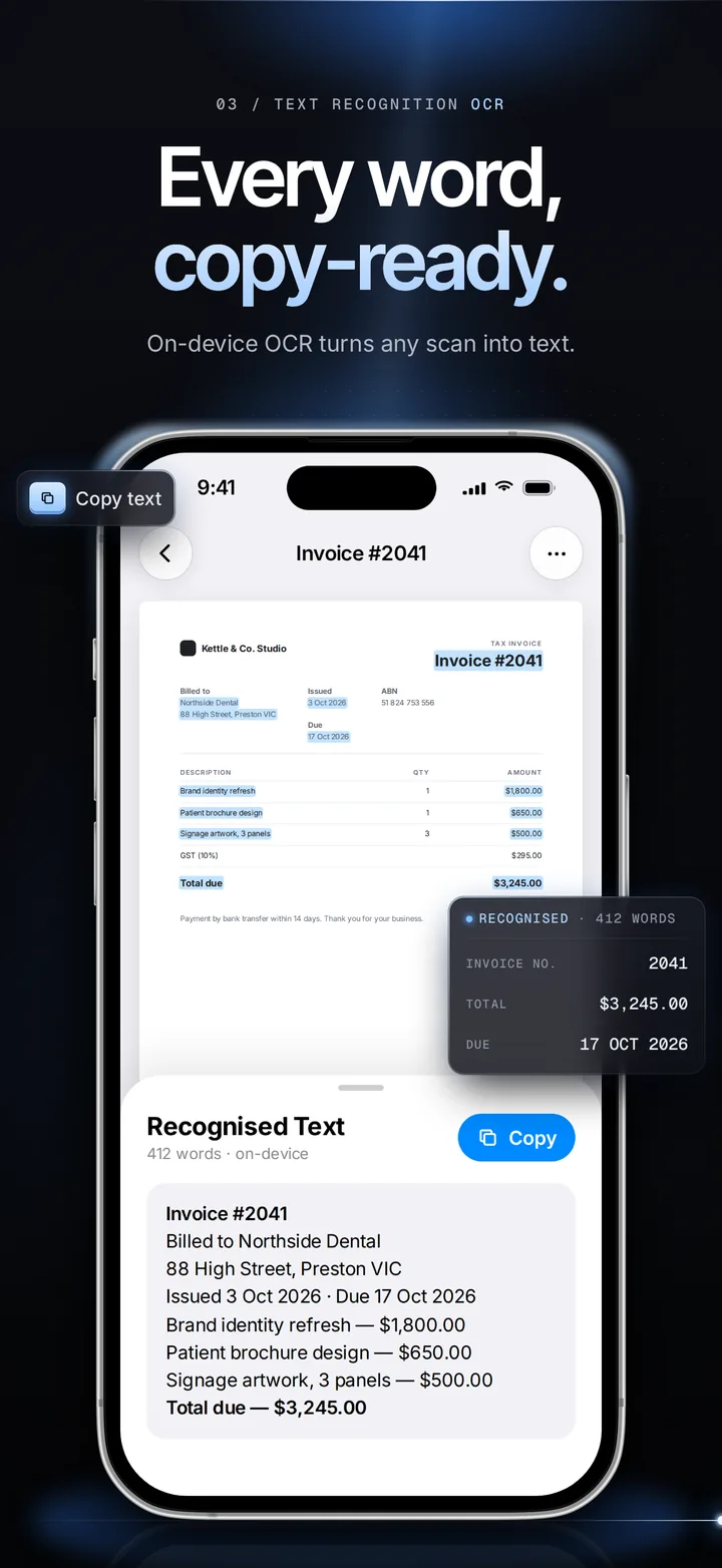 PDF Scanner AI — every word, copy-ready with on-device OCR