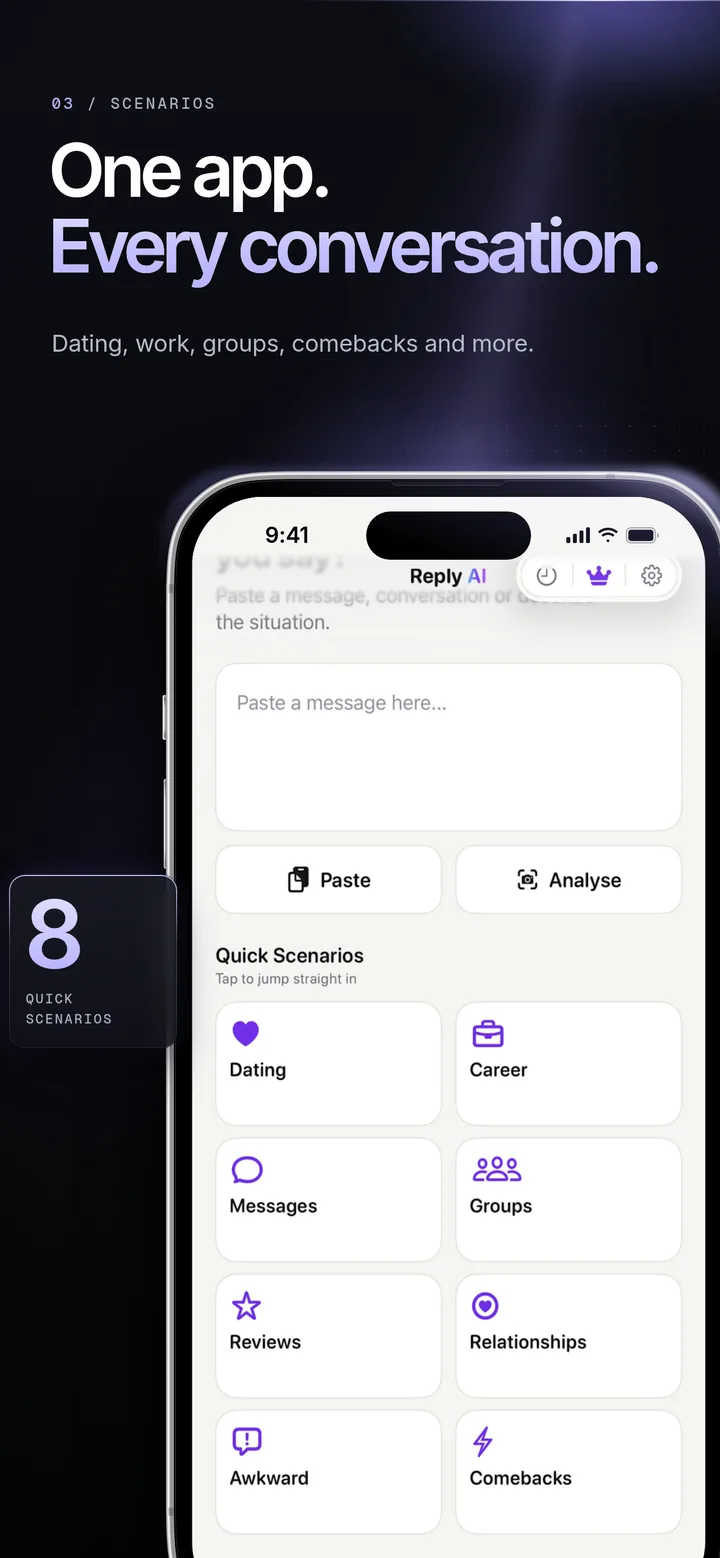 Reply AI — one app, every conversation, with quick scenarios